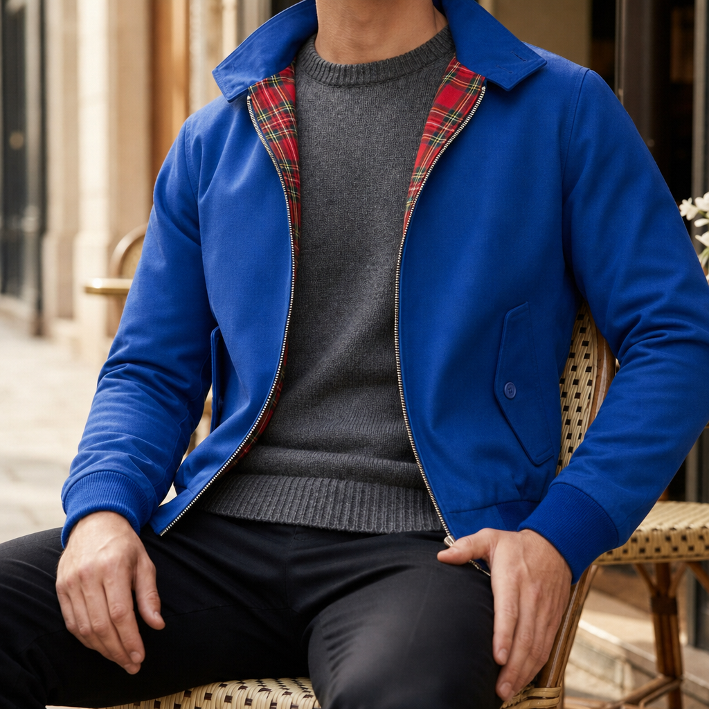 Siracusa Classic Tartan Lined Harrington in RoyalBlue