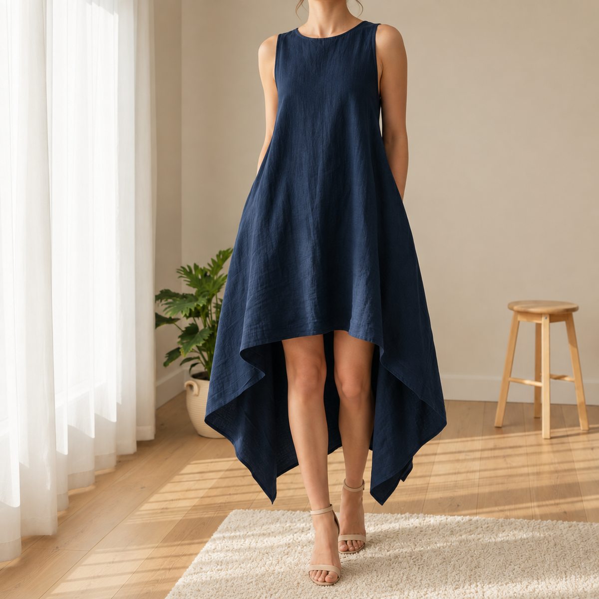 Pisa Asymmetric Linen Midi Dress