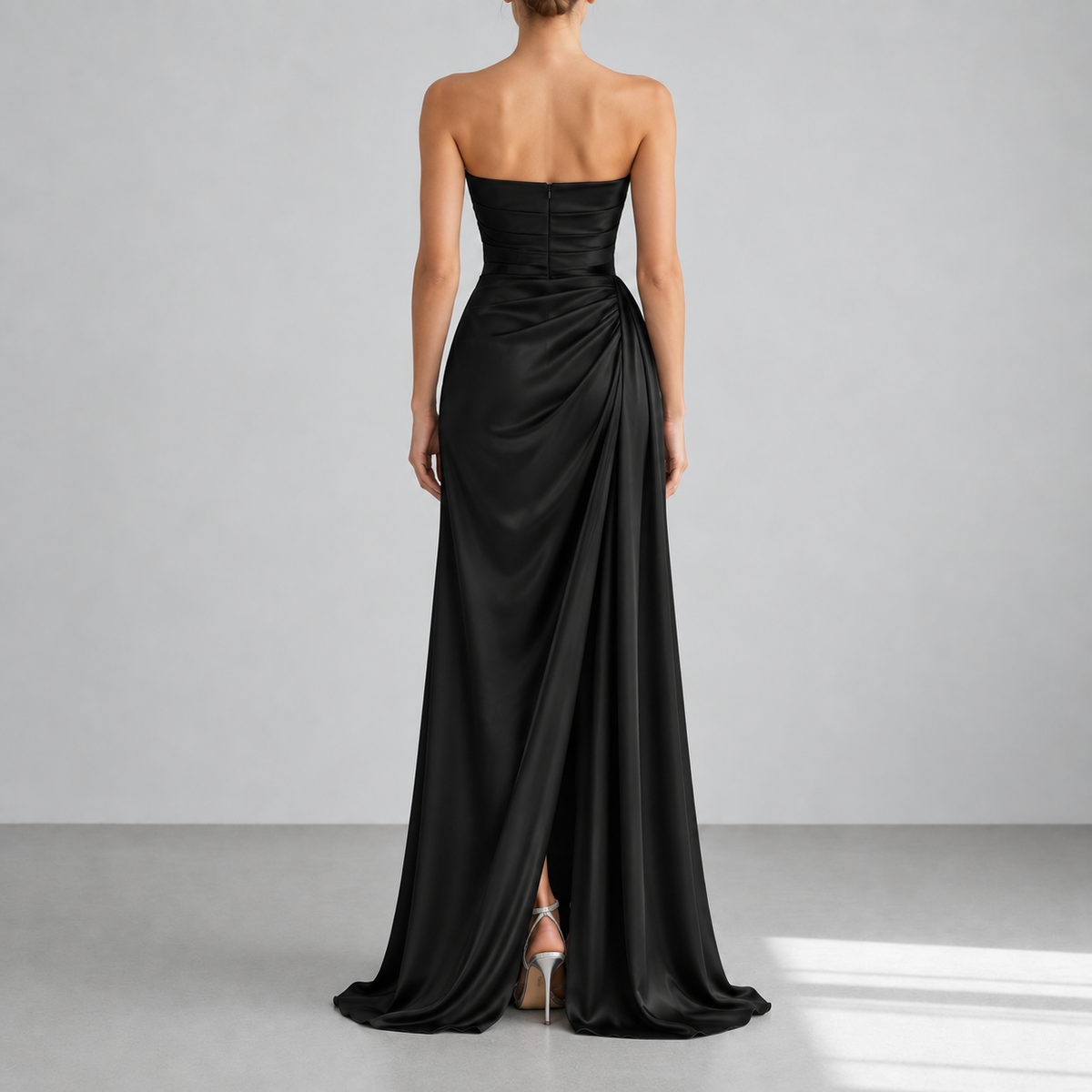 Hydra Ruched Satin Maxi Gown