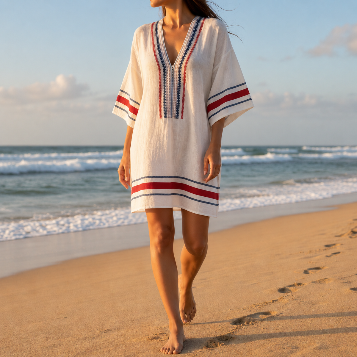 Calpe Striped Kaftan Tunic Dress