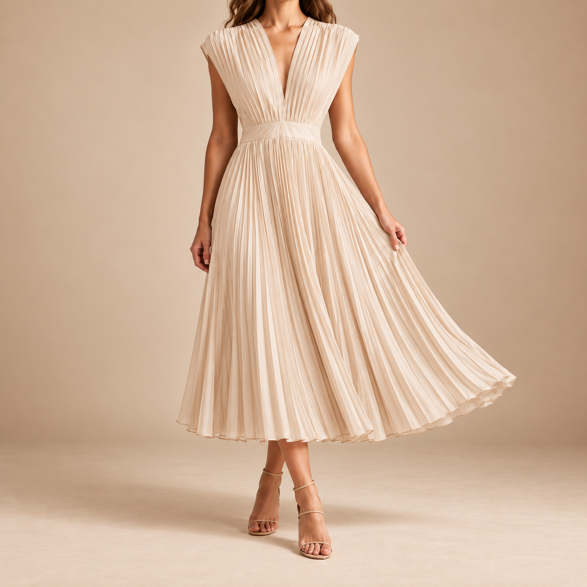 Bergamo Pleated V-Neck Midi Dress