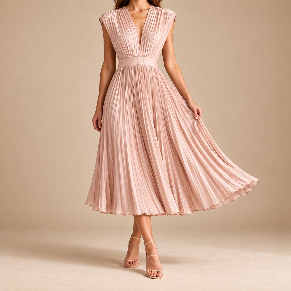 Bergamo Pleated V-Neck Midi Dress
