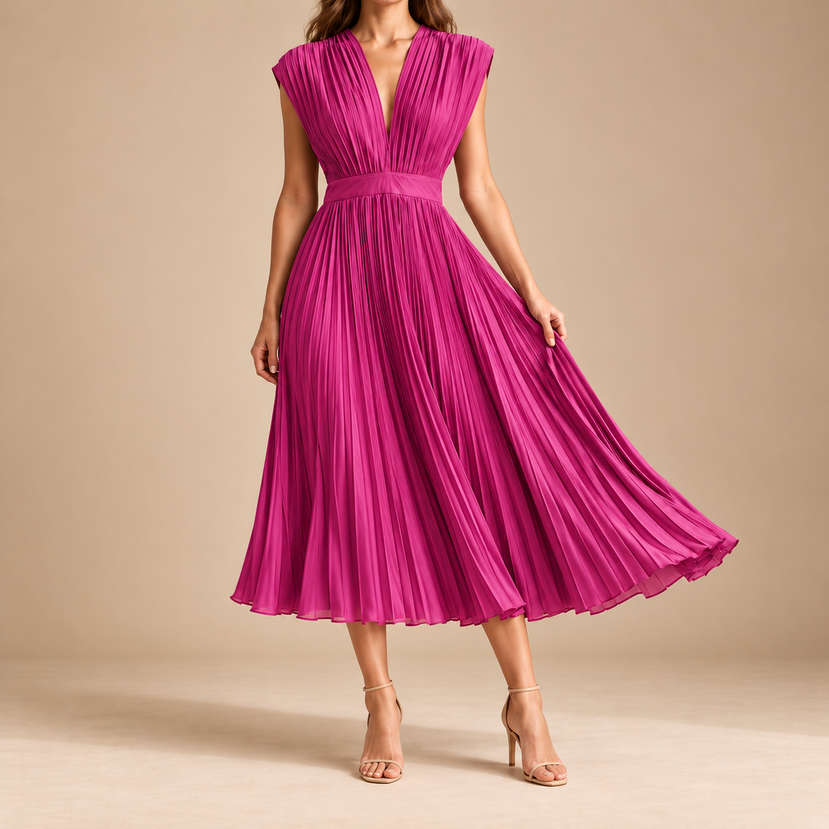 Bergamo Pleated V-Neck Midi Dress