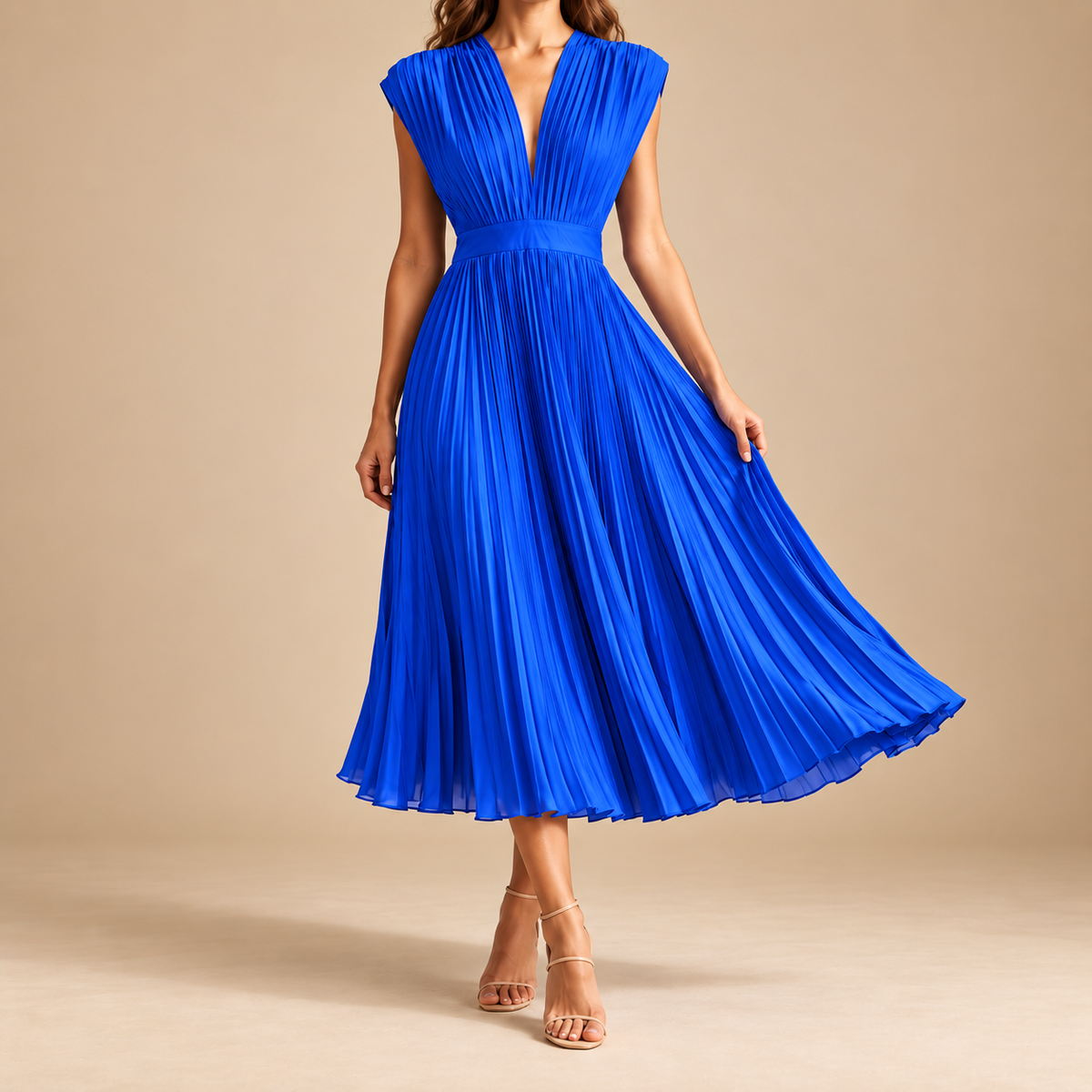 Bergamo Pleated V-Neck Midi Dress