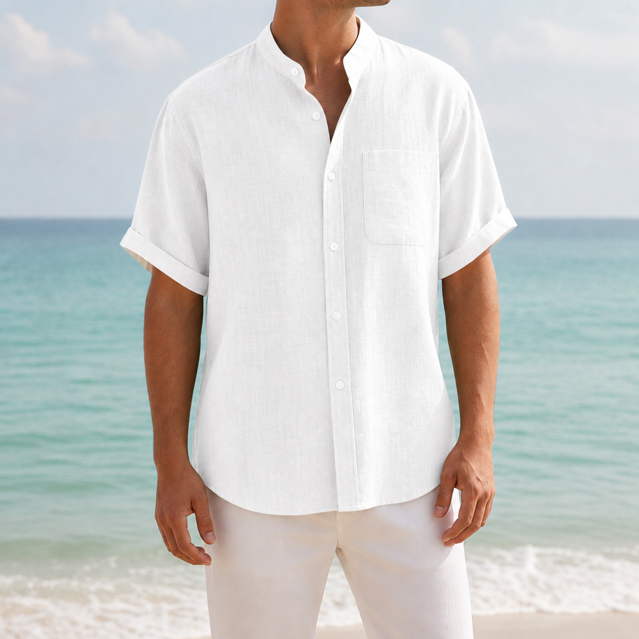 Formentera Mandarin Collar Linen Shirt