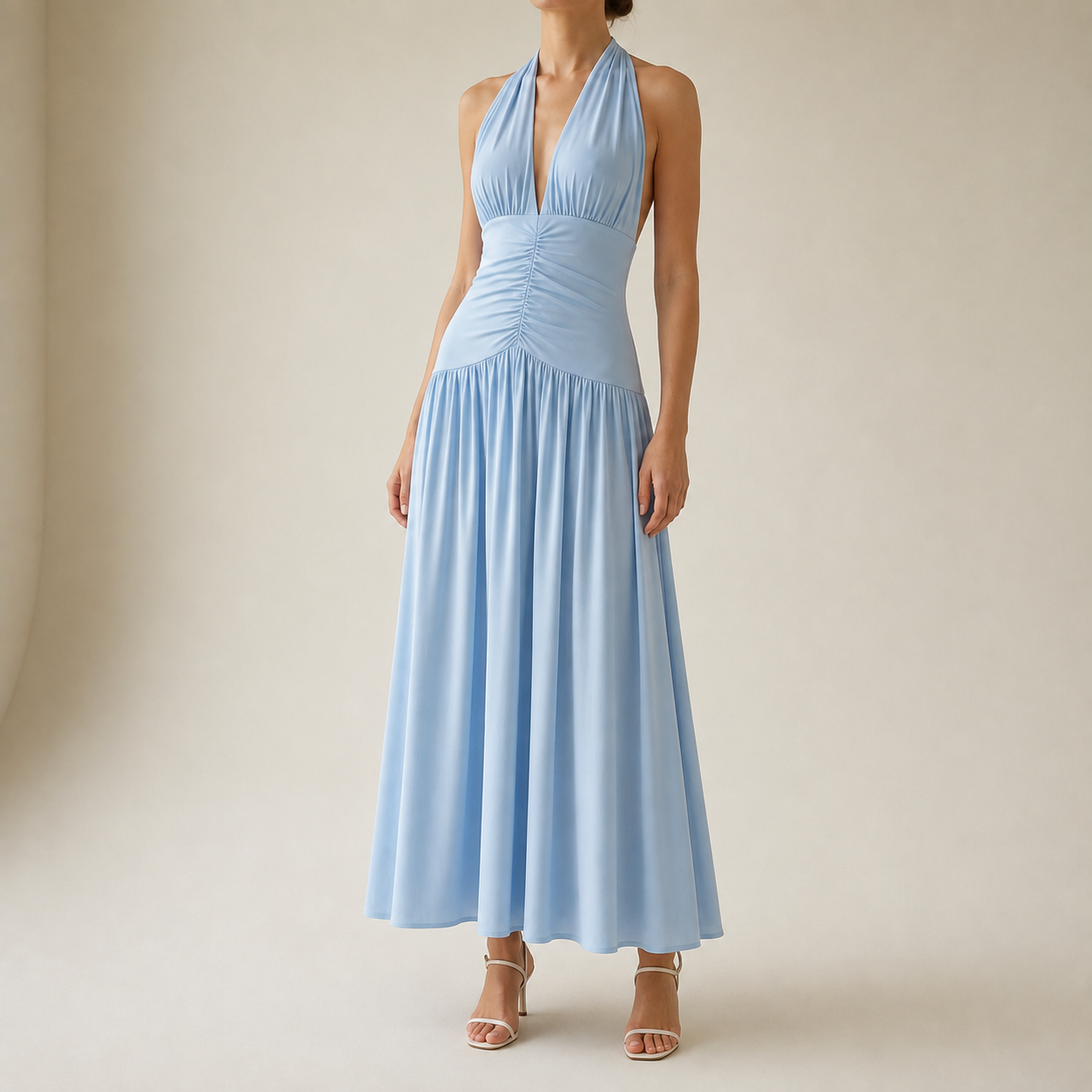 Beziers Ruched Halter Maxi Dress