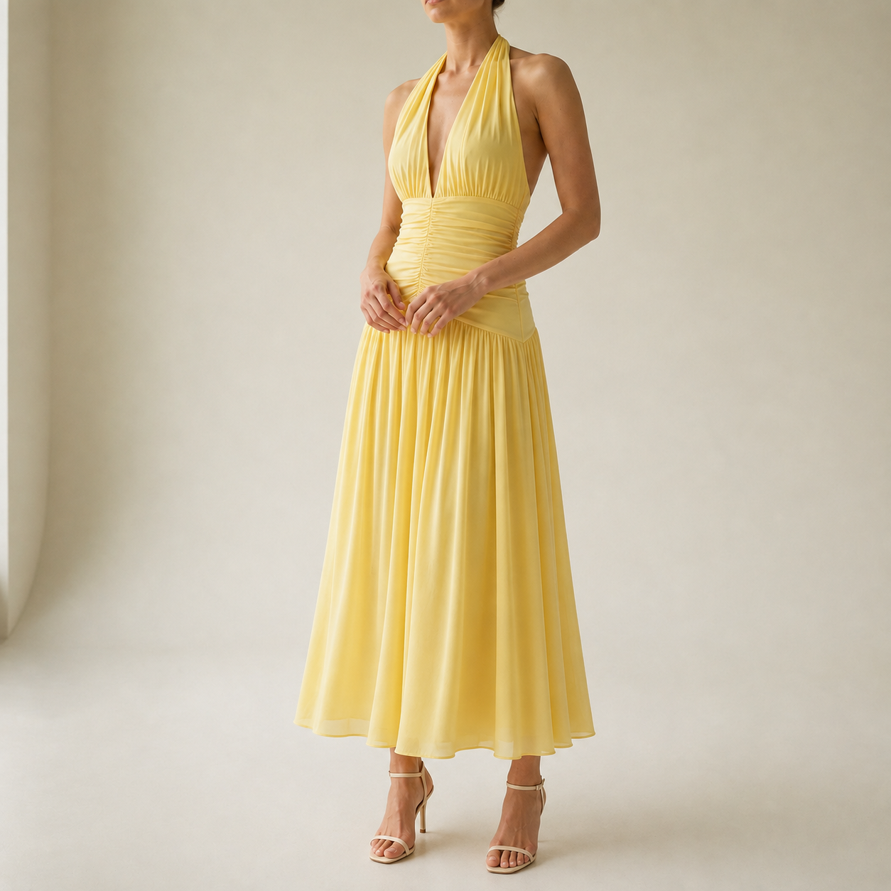 Beziers Ruched Halter Maxi Dress