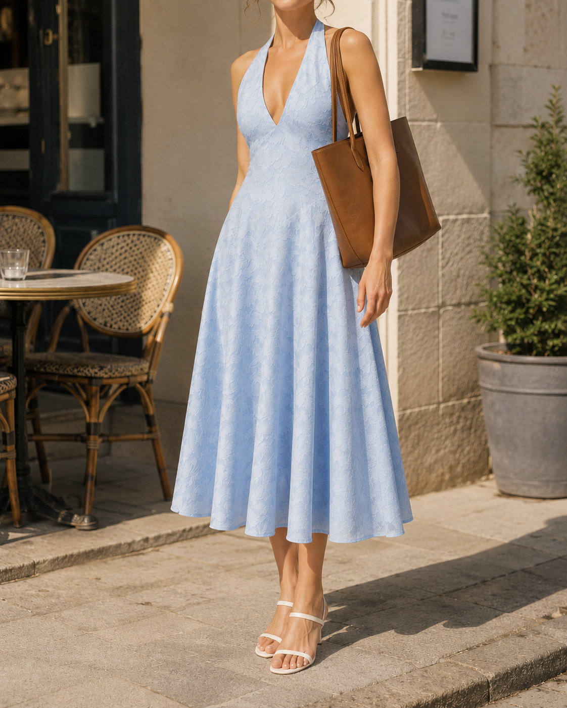 Volterra Jacquard Halter Midi Dress