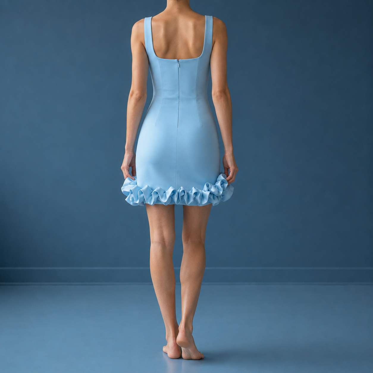Monsaraz Rhinestone Ruffle Hem Mini Dress