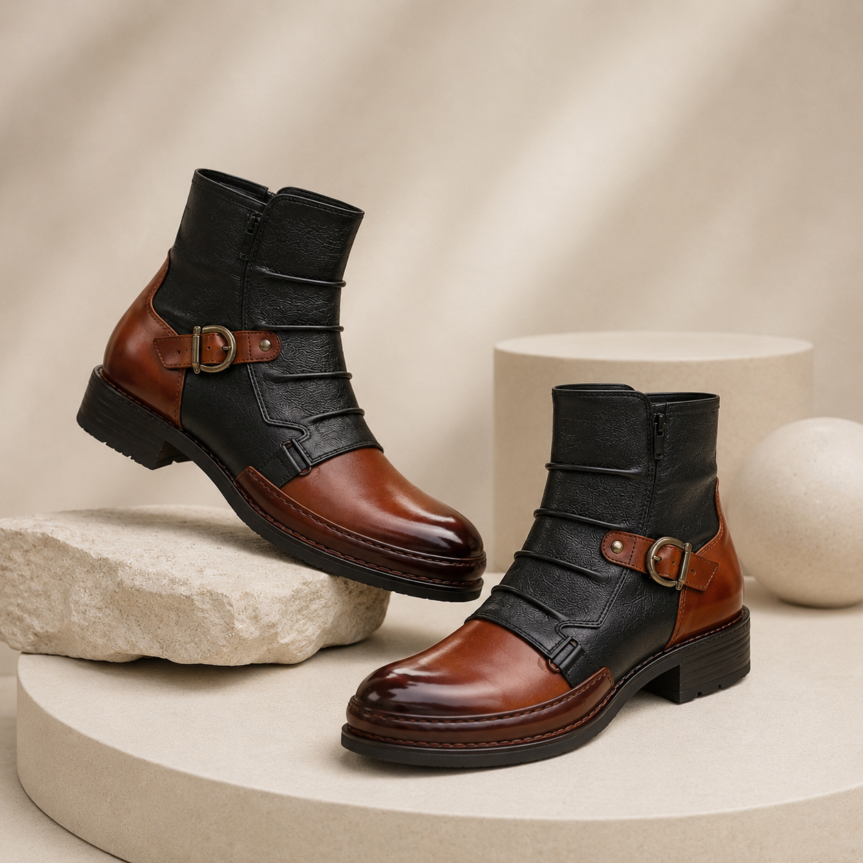 Leros Buckle Strap Ankle Boots