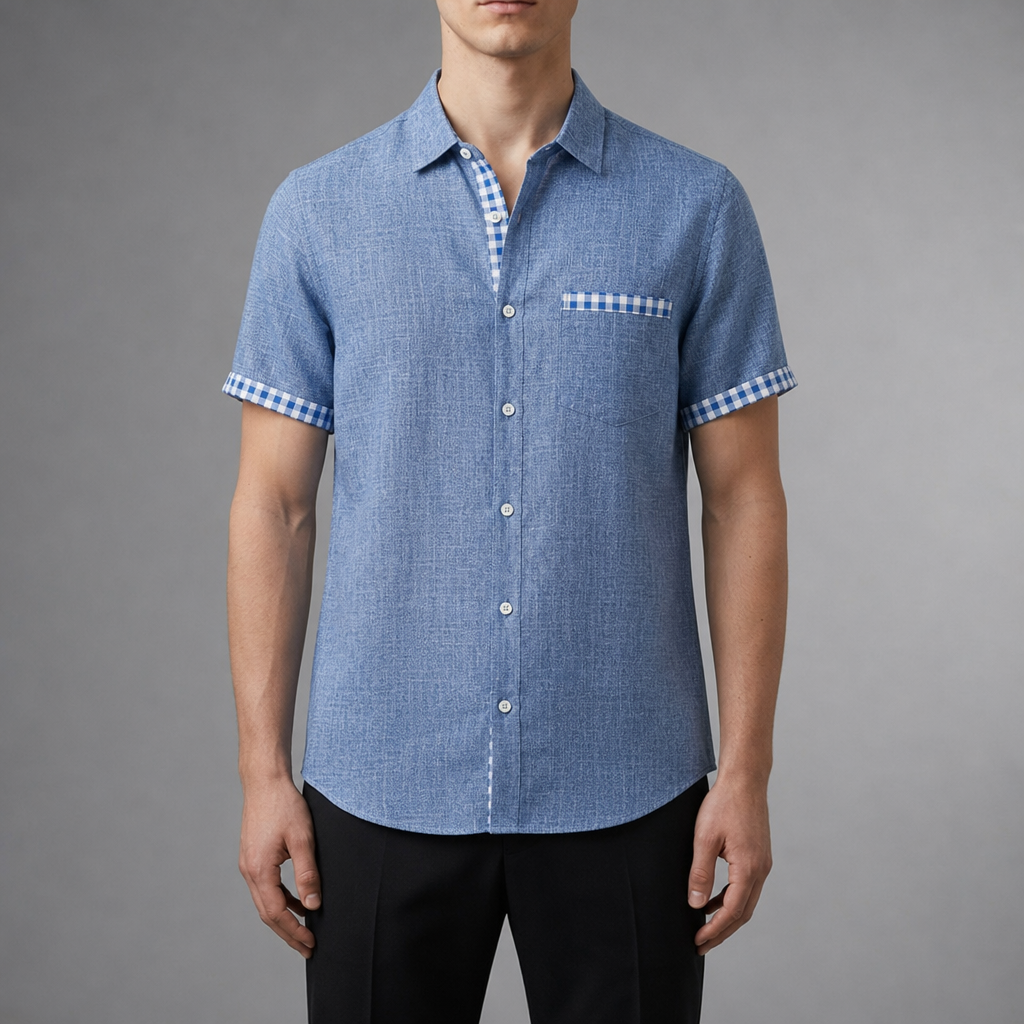 Aegina Gingham Contrast Cuff Shirt in Blue
