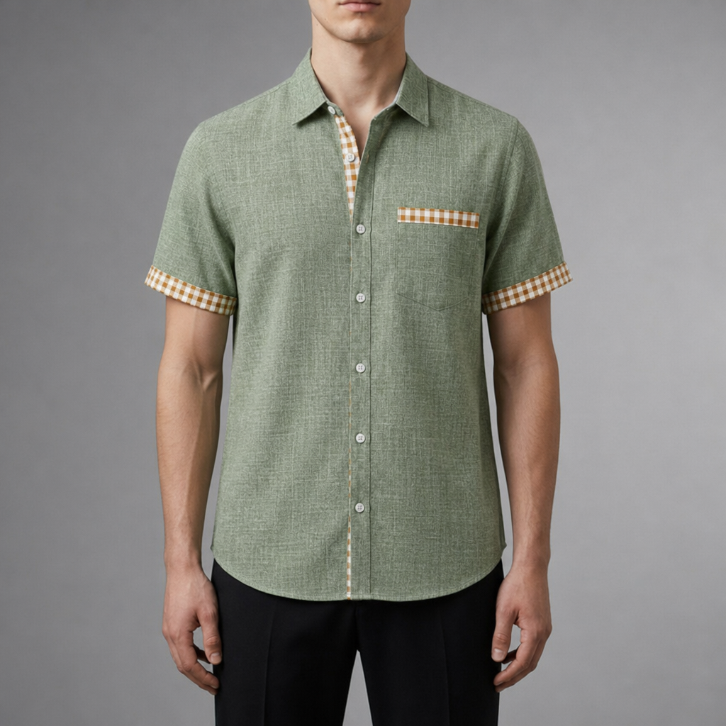 Aegina Gingham Contrast Cuff Shirt in Green