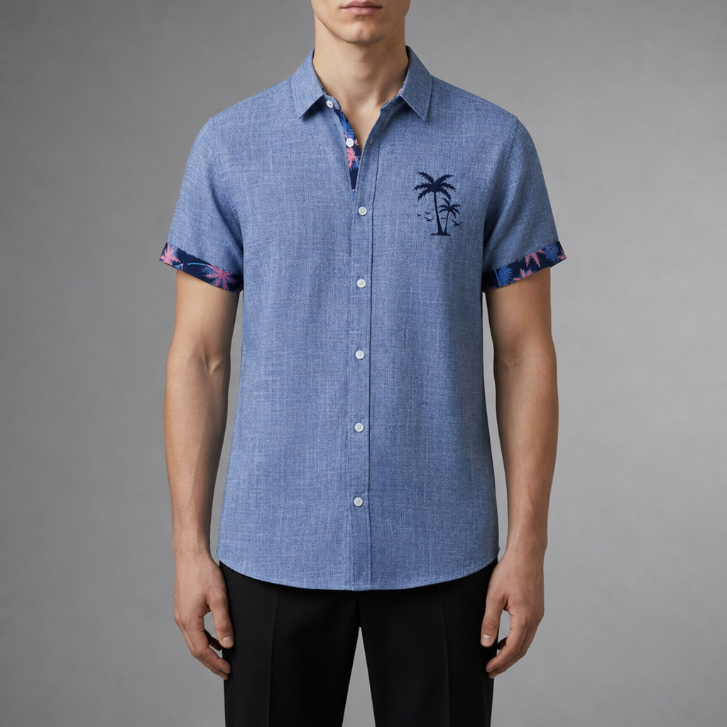 Aegina Gingham Contrast Cuff Shirt in Blue-Tree