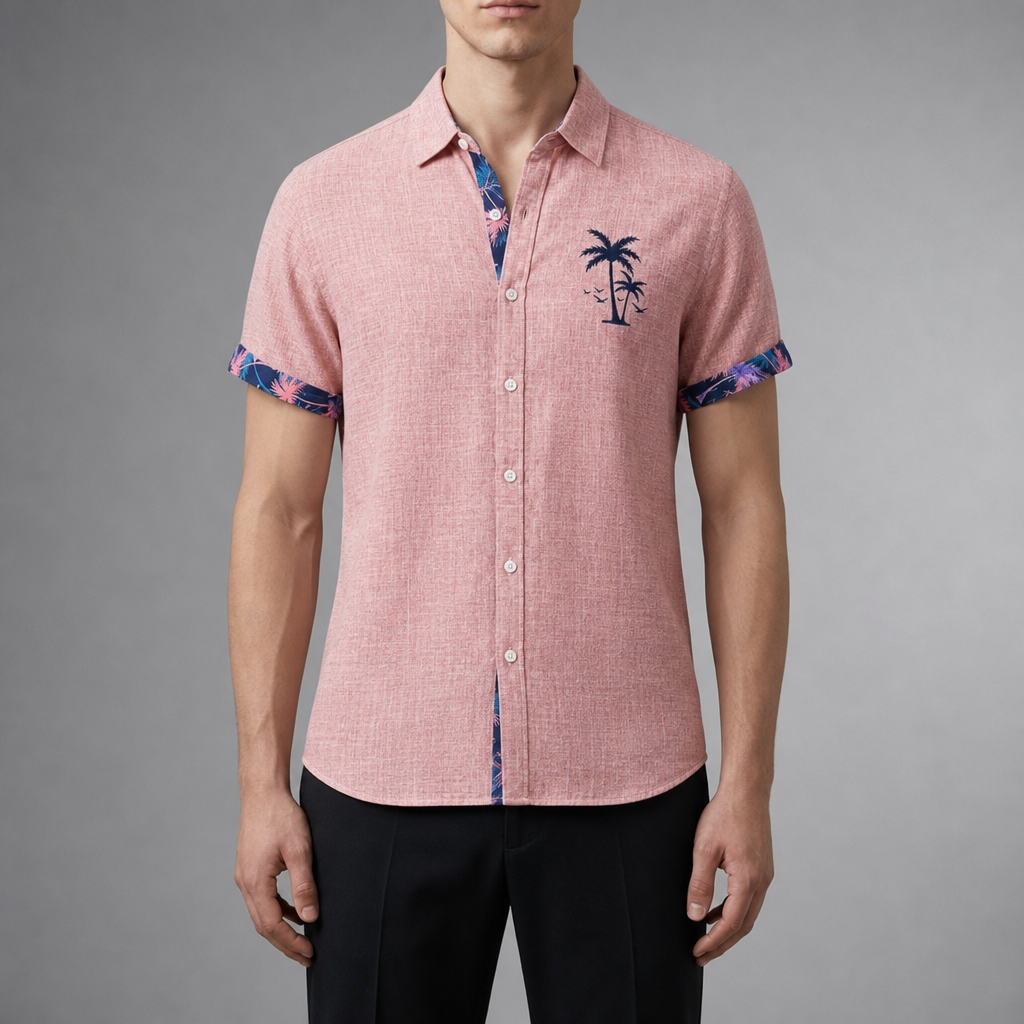 Aegina Gingham Contrast Cuff Shirt in Pink-Tree