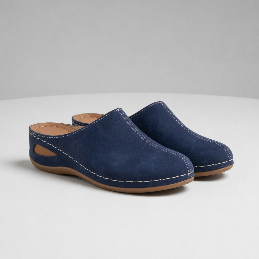 Alicante Orthopedic Leather Mules in Navy
