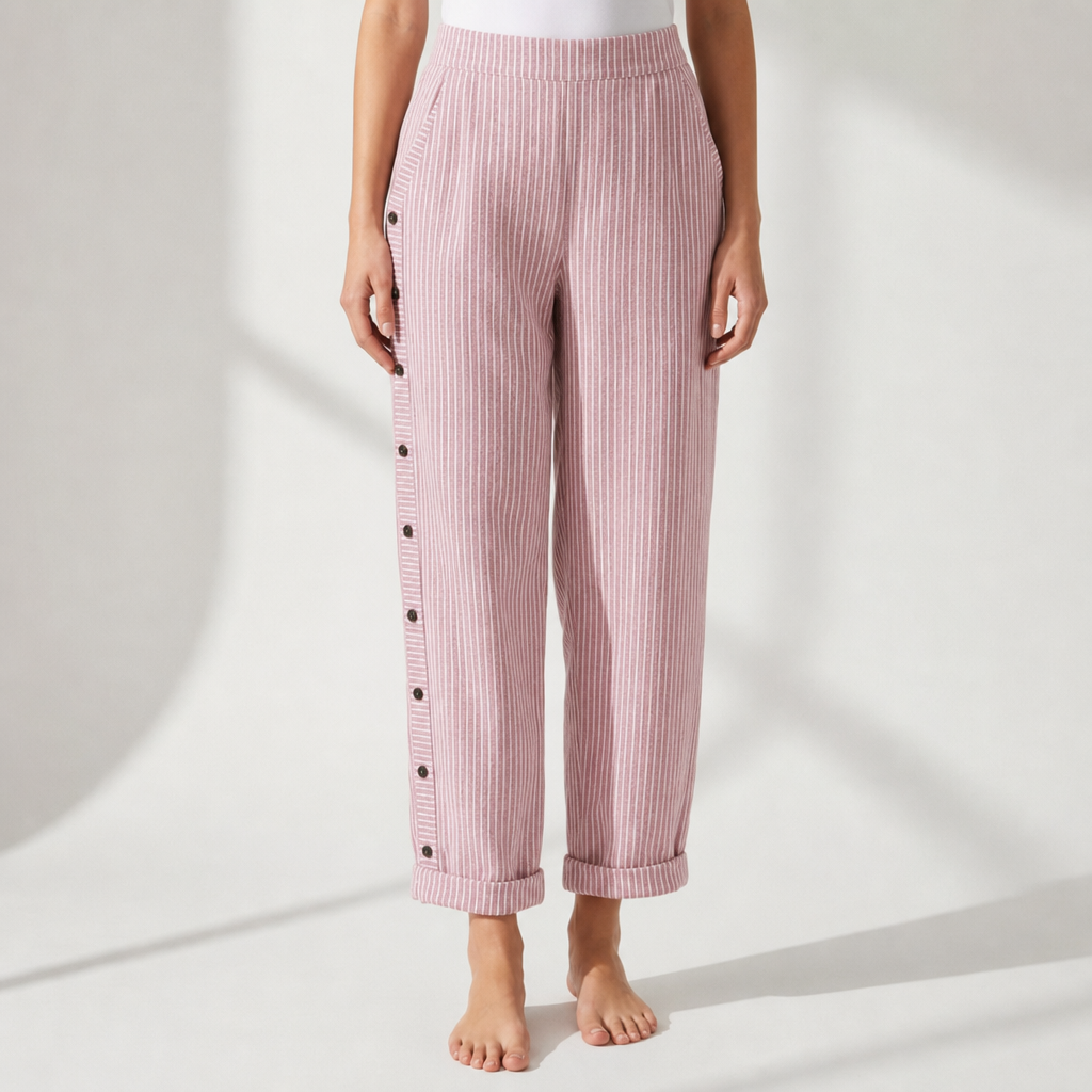 Amarante Striped Button Wide-Leg Pants in Pink