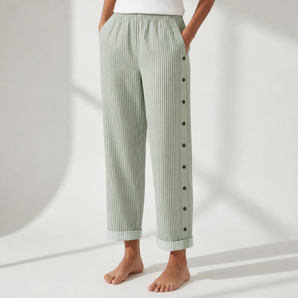 Amarante Striped Button Wide-Leg Pants in Green
