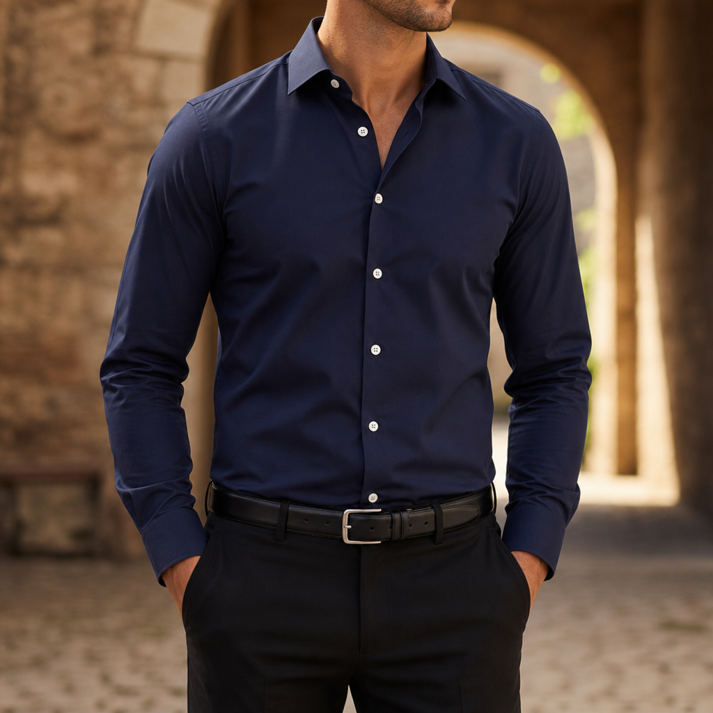Antibes Slim Fit Dress Shirt in Navy