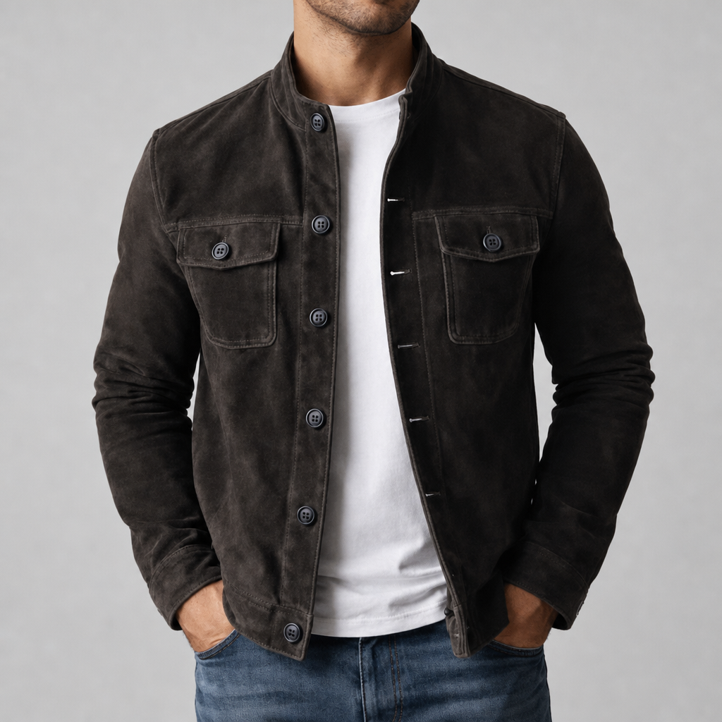 Assisi Suede Stand Collar Jacket in Black