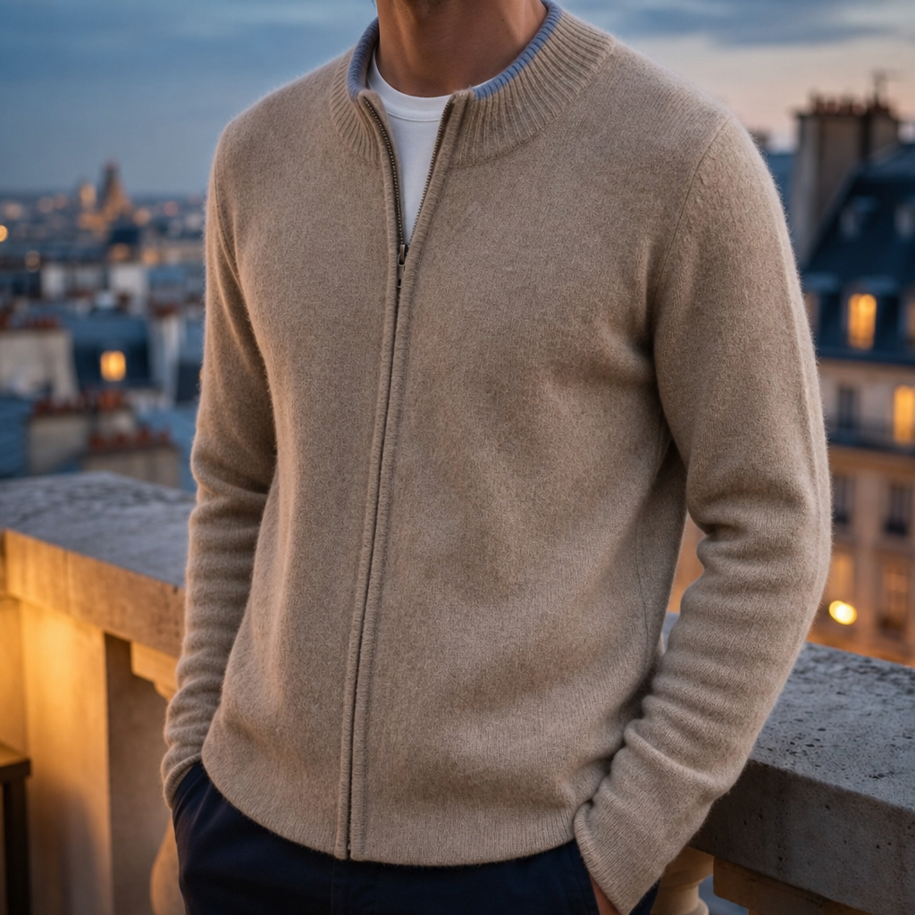 Beaulieu Cashmere Zip Cardigan in Khaki