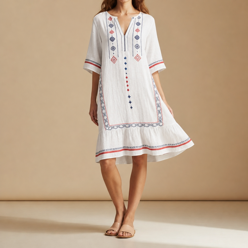 Biot Striped Trim Tunic Dress in Island Heritage