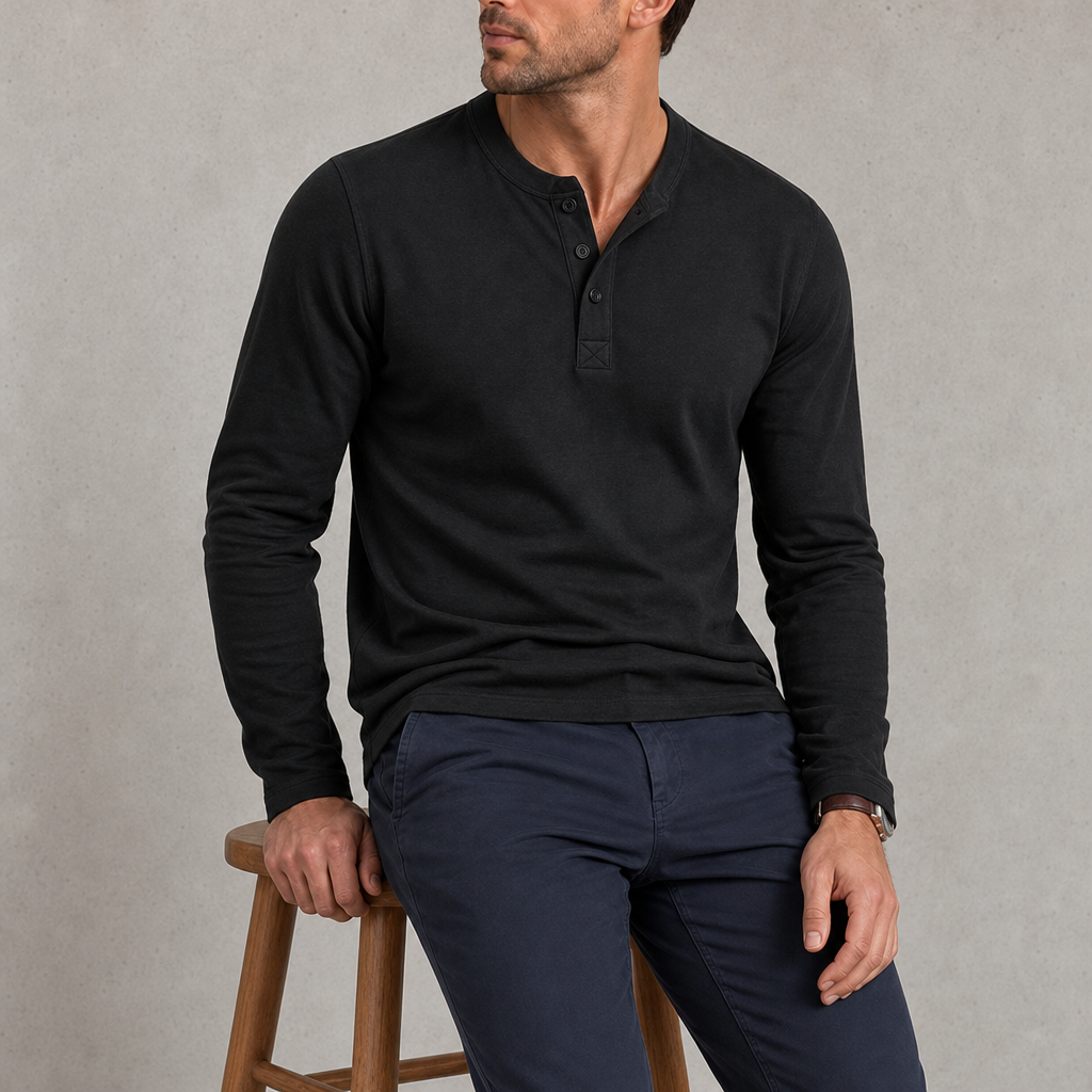 Bonifacio Long-Sleeve Henley Top in Black