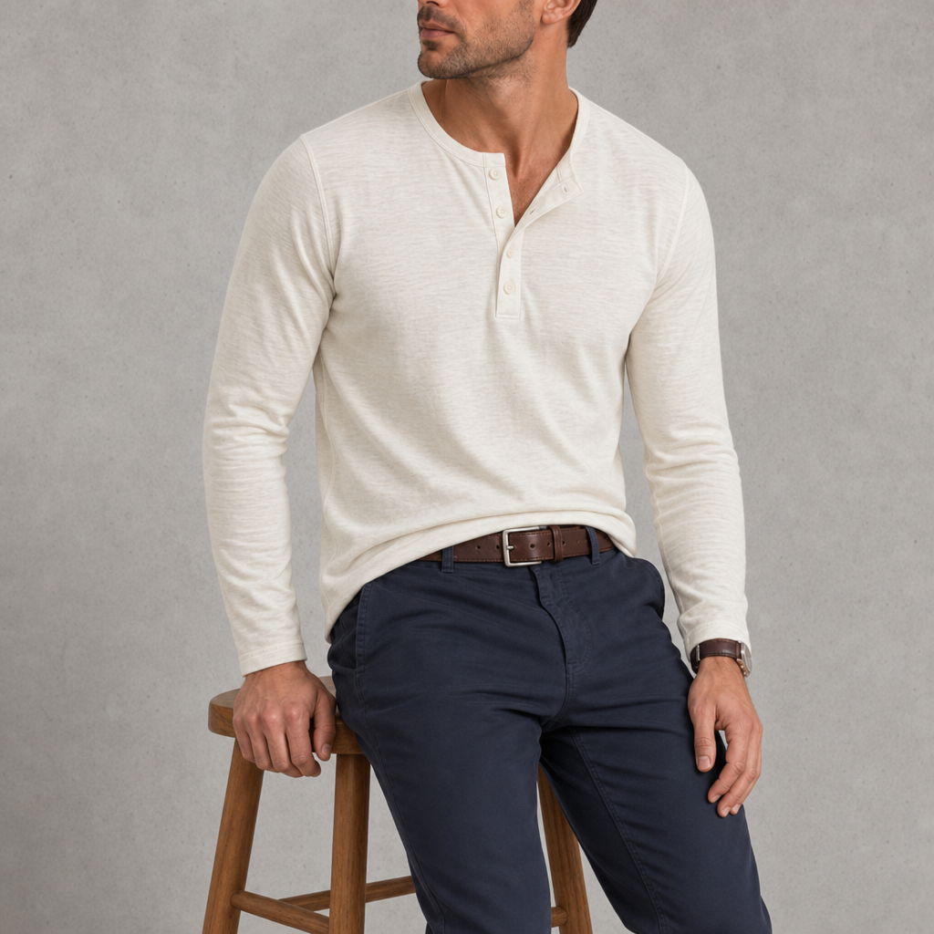 Bonifacio Long-Sleeve Henley Top in White