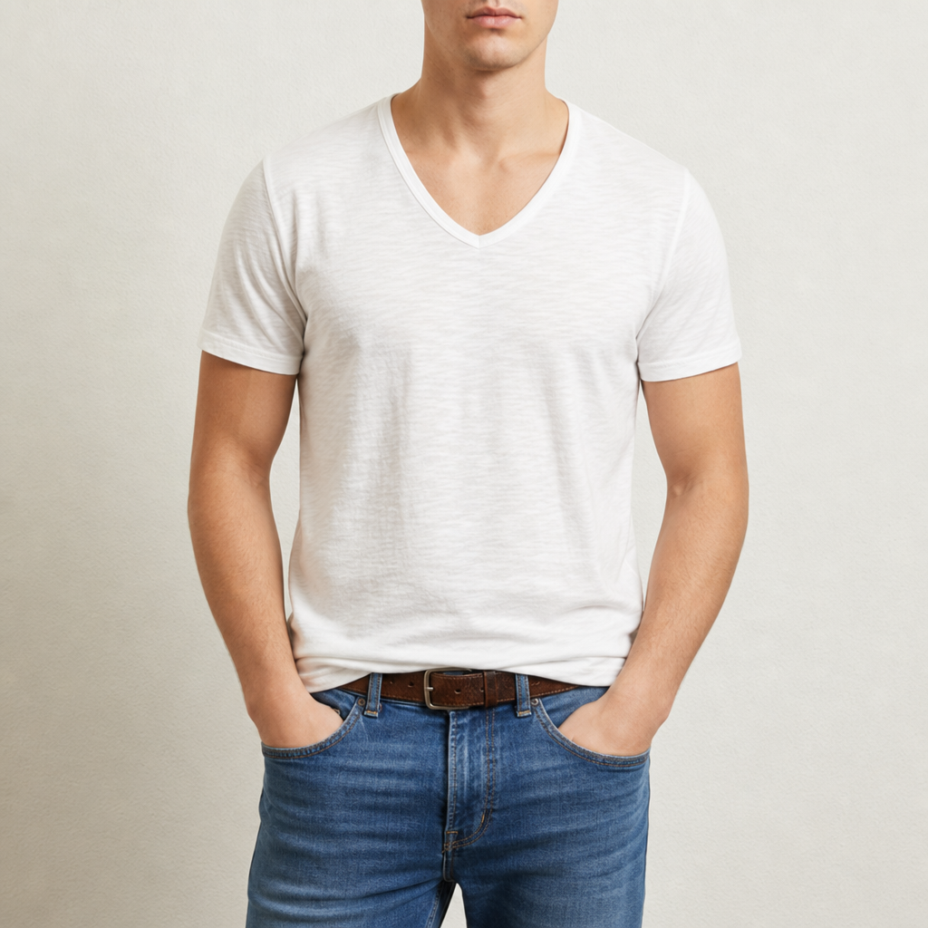 Braga V-Neck Cotton Tee in White
