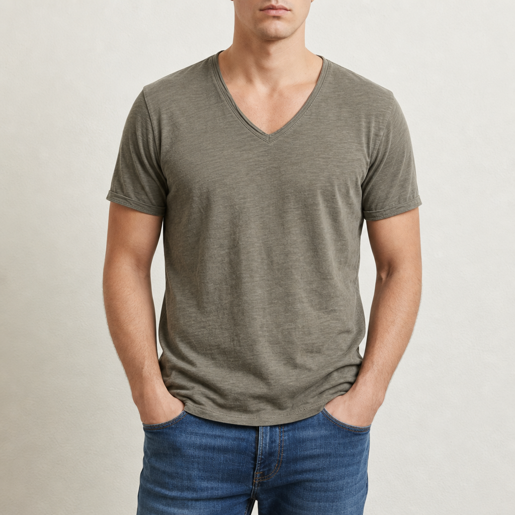 Braga V-Neck Cotton Tee in Gray