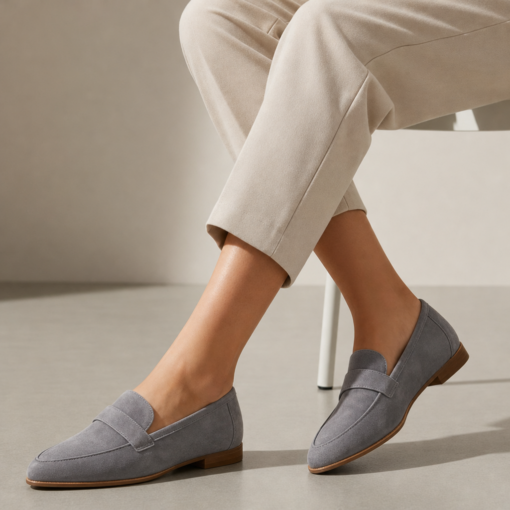Cassis Orthopedic Pointed Suede Loafers in Gray