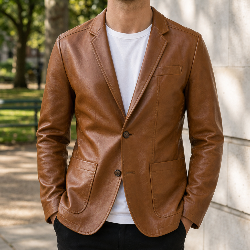 Cavtat Leather Blazer Jacket in Brown