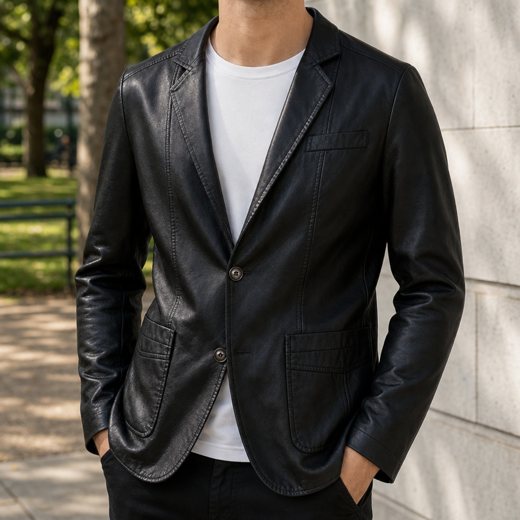 Cavtat Leather Blazer Jacket in Black
