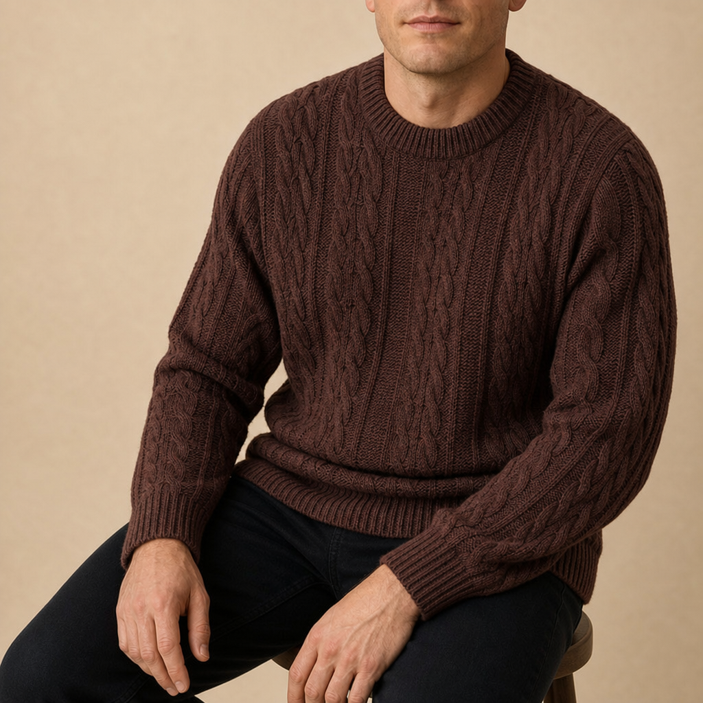 Cinque Terre Cable Knit Sweater in Chestnut Brown
