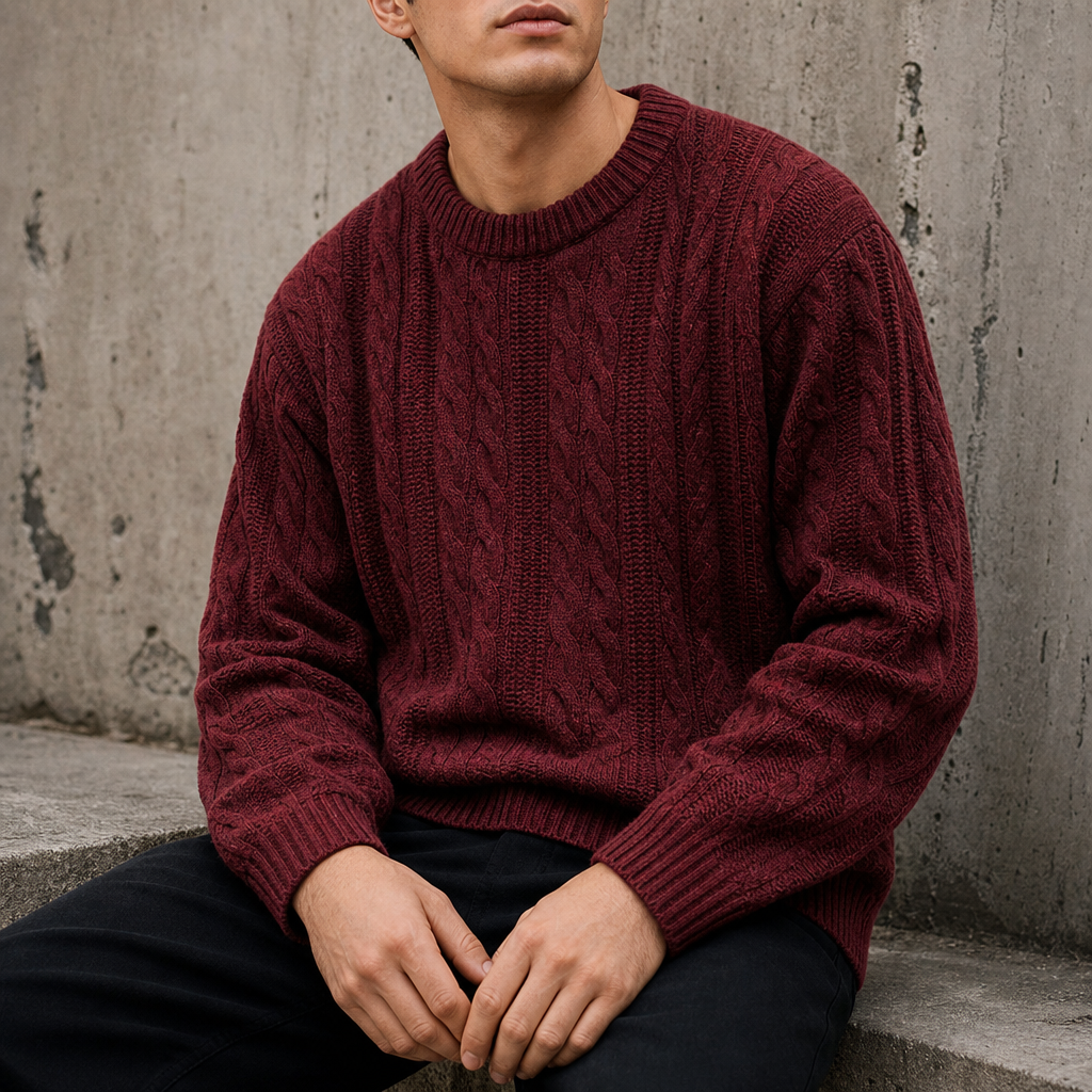 Cinque Terre Cable Knit Sweater in Merlot Red
