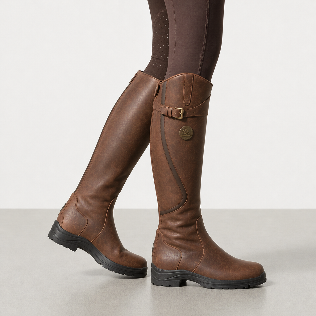 Comino Orthopedic Leather Knee-High Riding Boots in Dark Brown