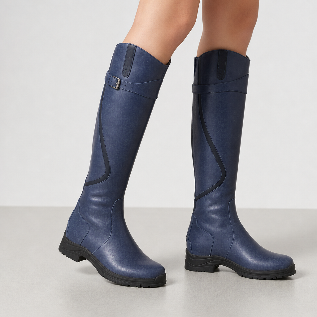 Comino Orthopedic Leather Knee-High Riding Boots in Blue