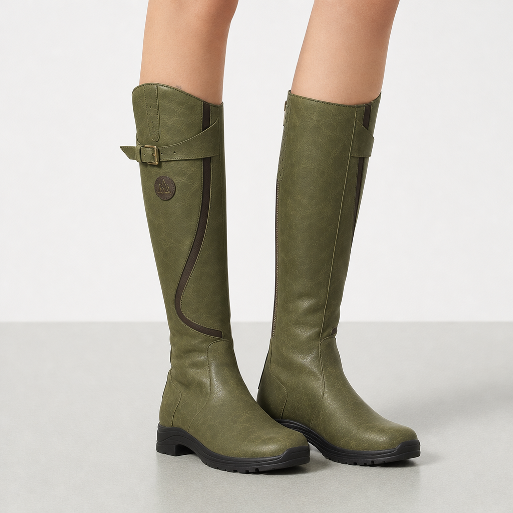 Comino Orthopedic Leather Knee-High Riding Boots in Green