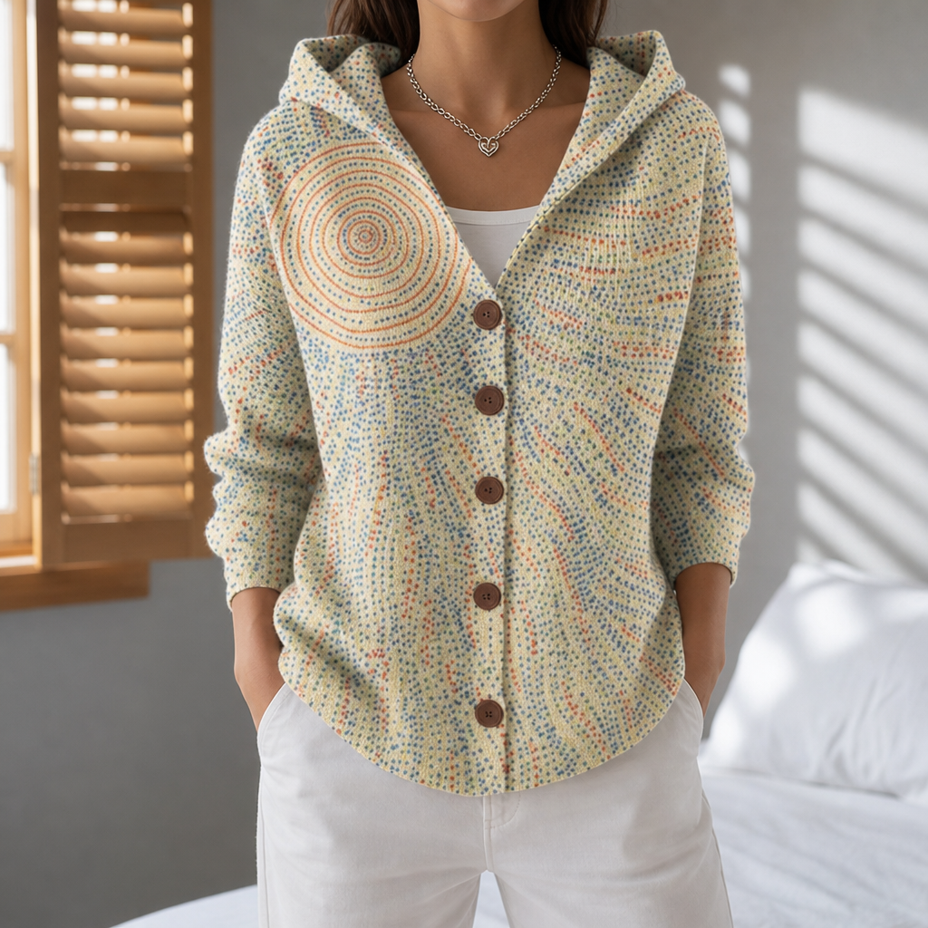 Corte Abstract Print Hooded Cardigan in Light Yellow