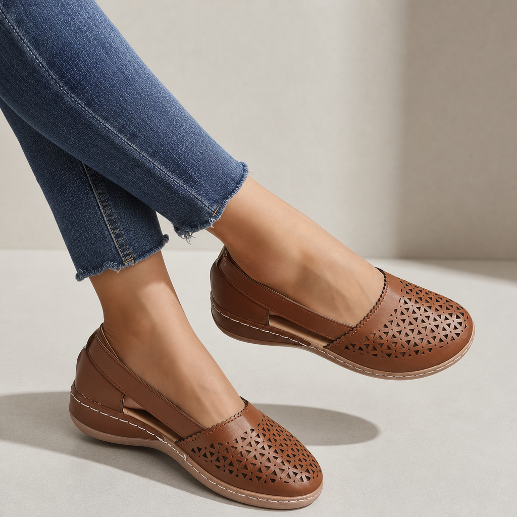 Cortona Orthopedic Cutout Slip-On Flats in Brown