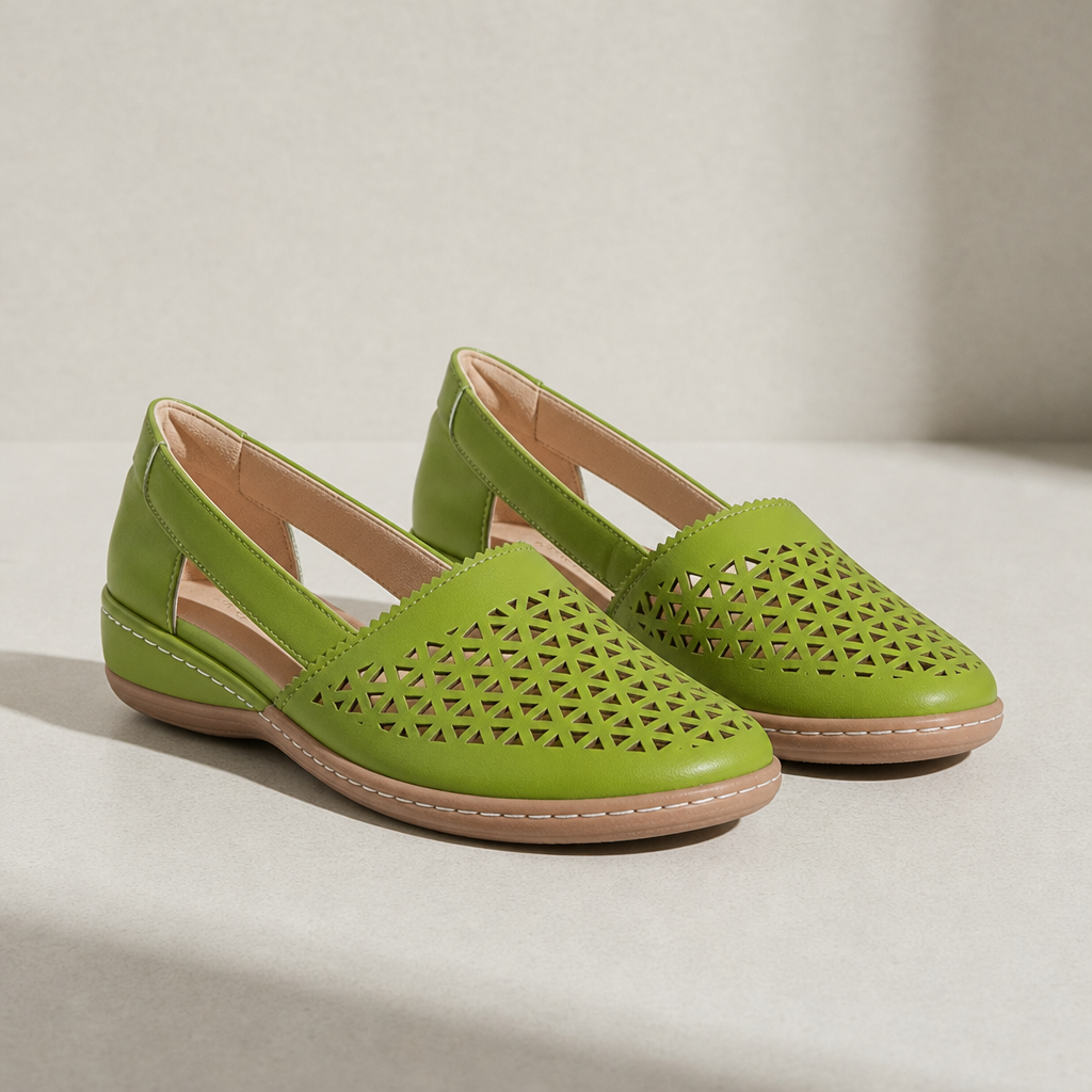 Cortona Orthopedic Cutout Slip-On Flats in Green