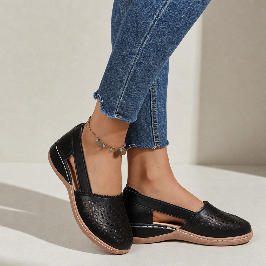 Cortona Orthopedic Cutout Slip-On Flats in Black