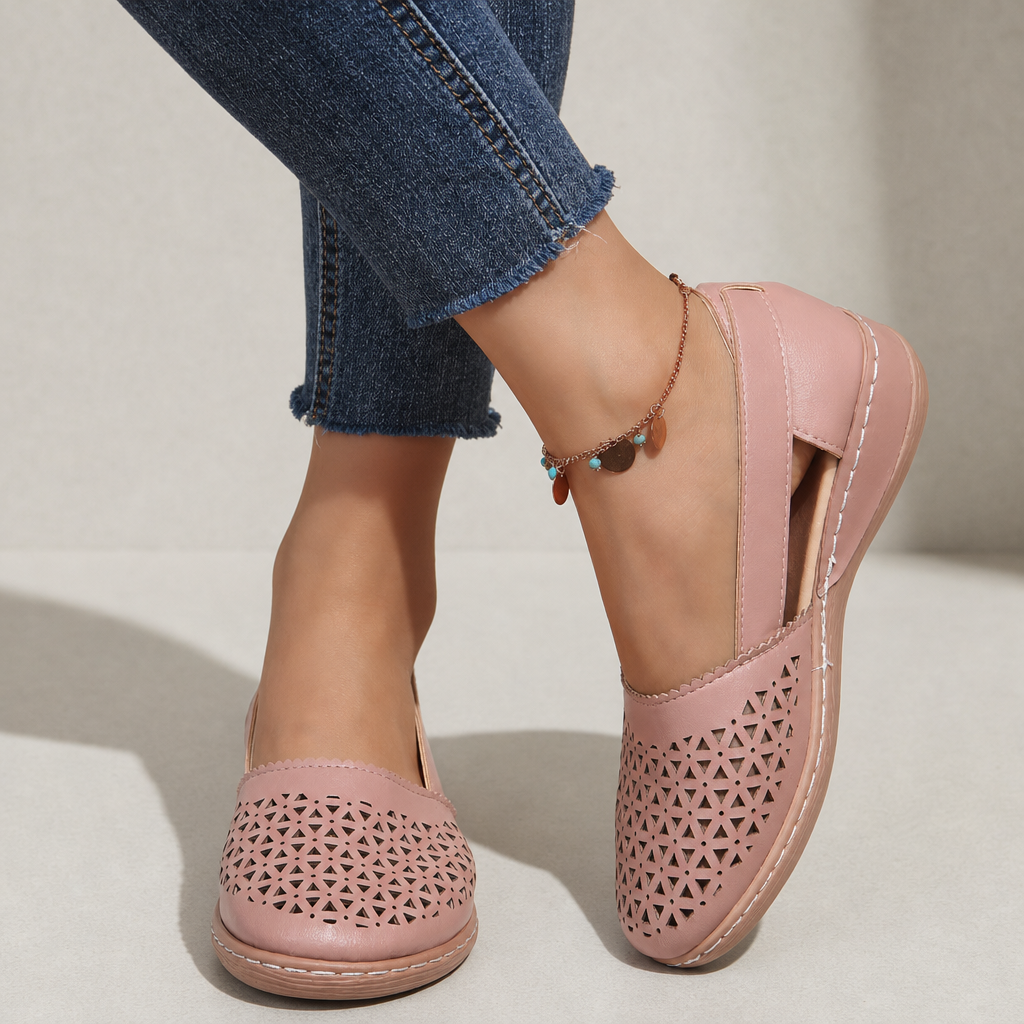 Cortona Orthopedic Cutout Slip-On Flats in Rose Gold