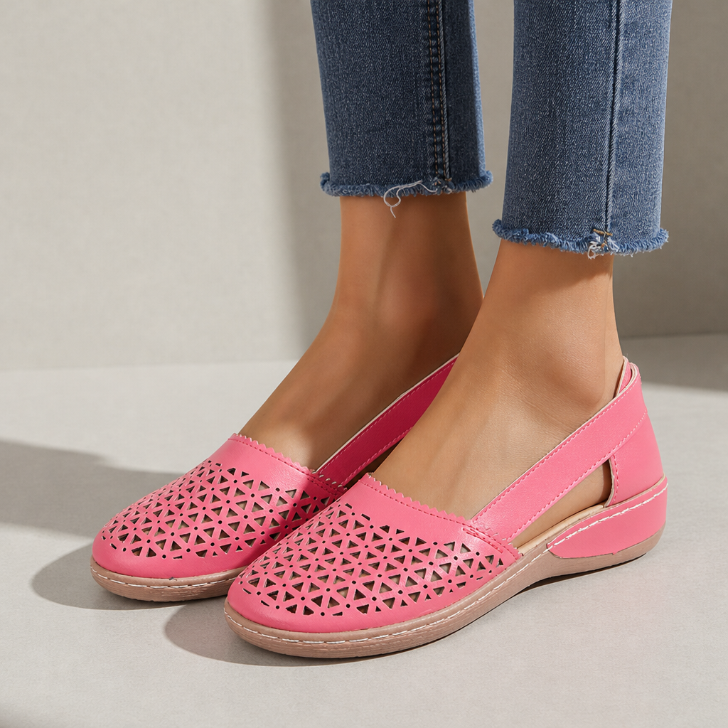 Cortona Orthopedic Cutout Slip-On Flats in Rose Pink