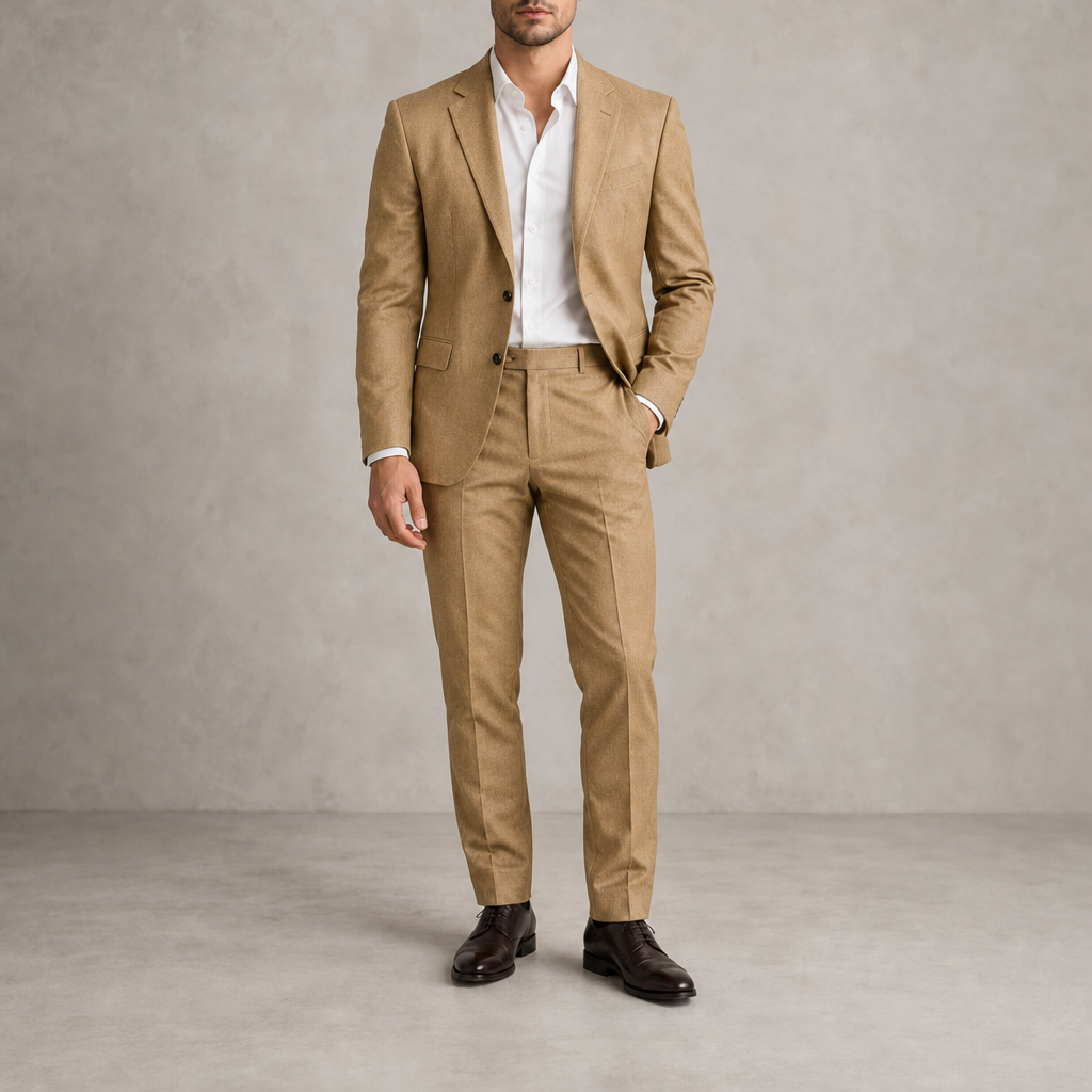 Delphi Notch Lapel Tan Suit in Light Brown