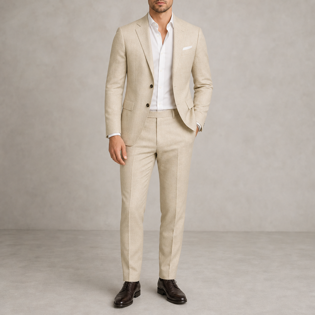Delphi Notch Lapel Tan Suit in Beige