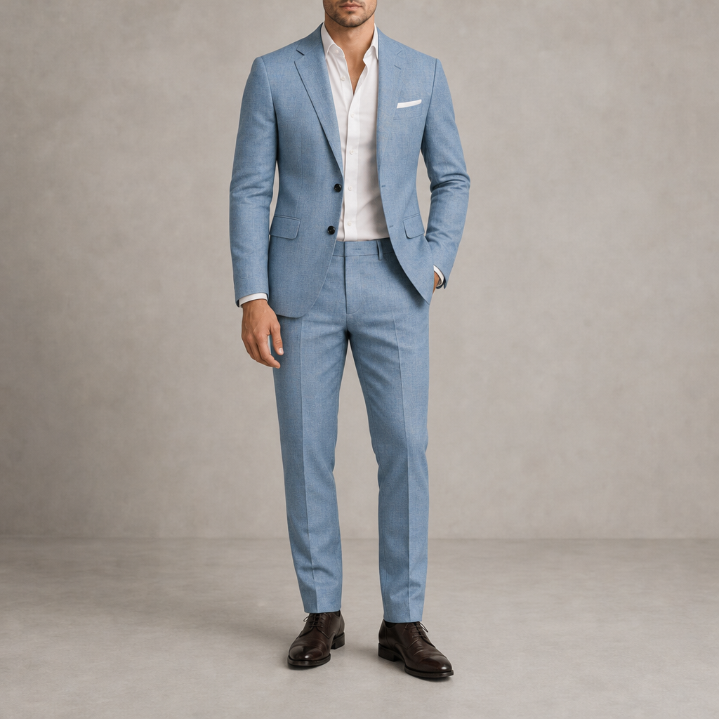 Delphi Notch Lapel Tan Suit in Blue