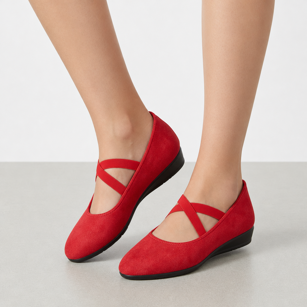 Elvas Orthopedic Cross Strap Ballet Flats in Red