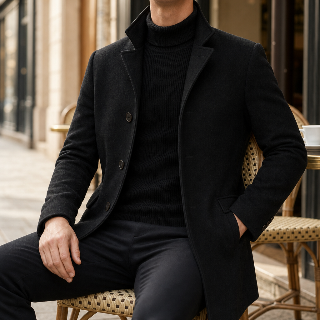 Ericeira Stand Collar Tailored Coat in Black