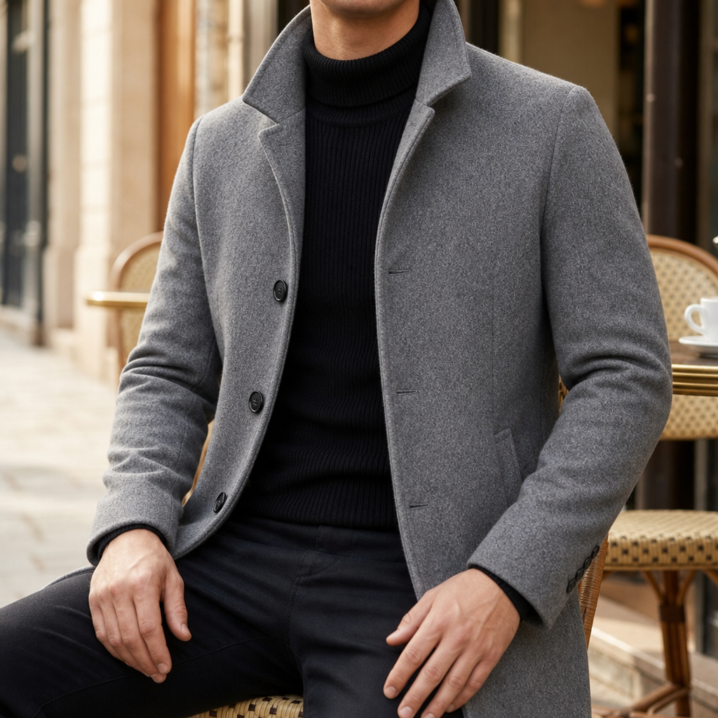 Ericeira Stand Collar Tailored Coat in Light Grey