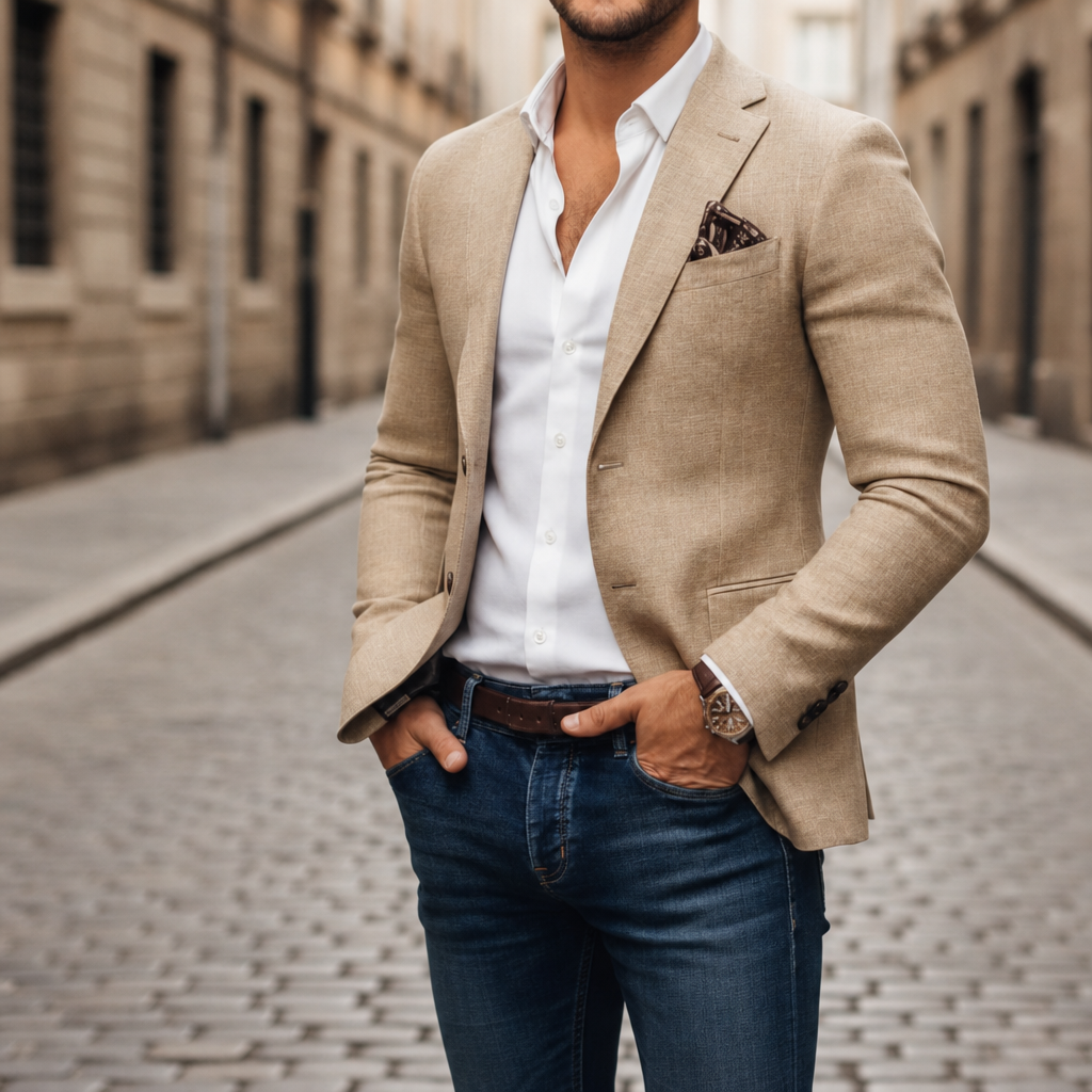 Estoril Slim-Fit Woven Blazer in Beige